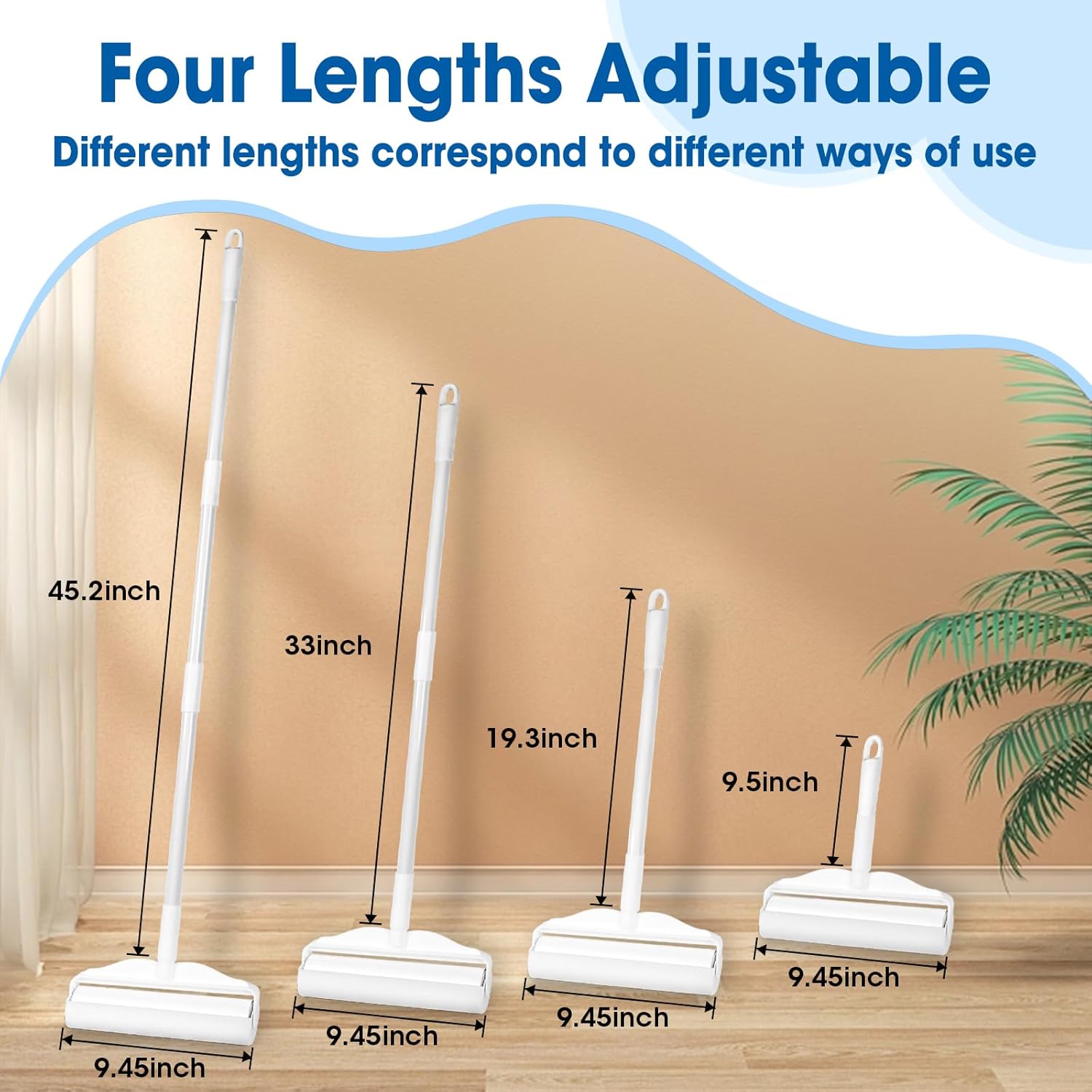 AZEN Large Lint Rollers for Pet Hair, Extra Sticky, 9.45 in Rollers for Floor, Carpet, 180 Sheets Giant Refills with 3 Extendable Long Handle Sticky Mop for Carpet, Floor, Couch