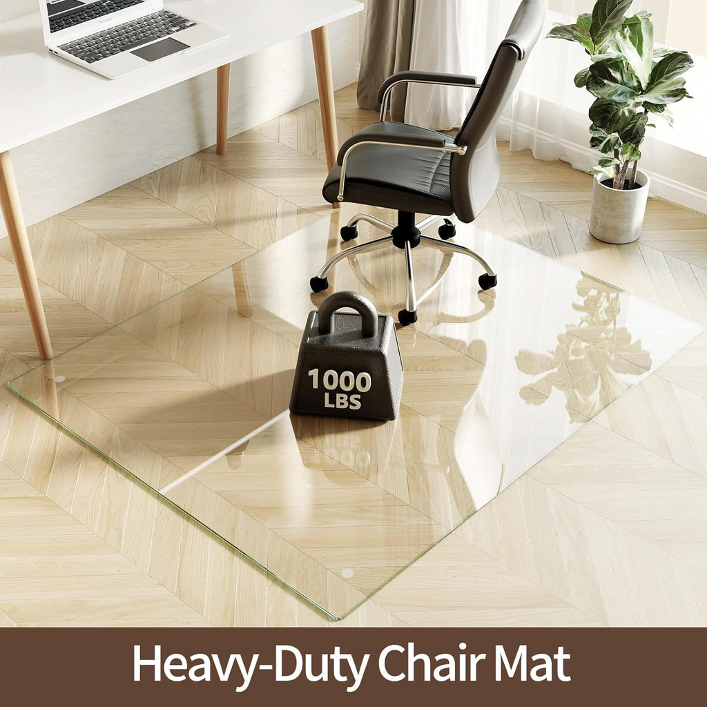 Koonmi Tempered Glass Chair Mat 51"x63" - Premium Office Chair Mat for Hardwood Floors & Low-Pile Carpet with 4 Non-Slip Pads - Thick Scratch-Resistant Surface