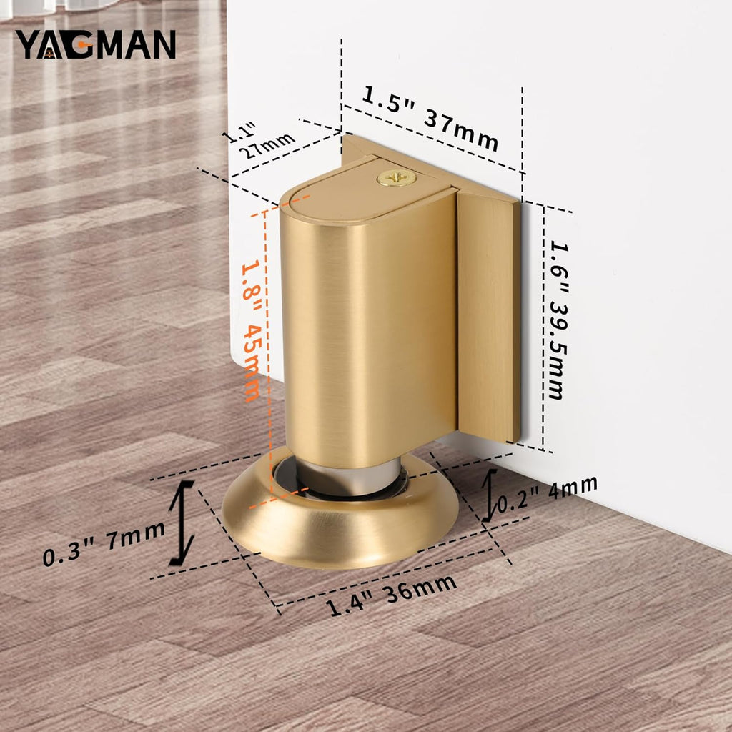 3 Pack Magnetic Door Stoppers Retractable Bottom of Door Holder No Drilling Mount Floor Door Stop with Screws and Adhesive Catch Door Keep Door Open Brushed Gold BG-3