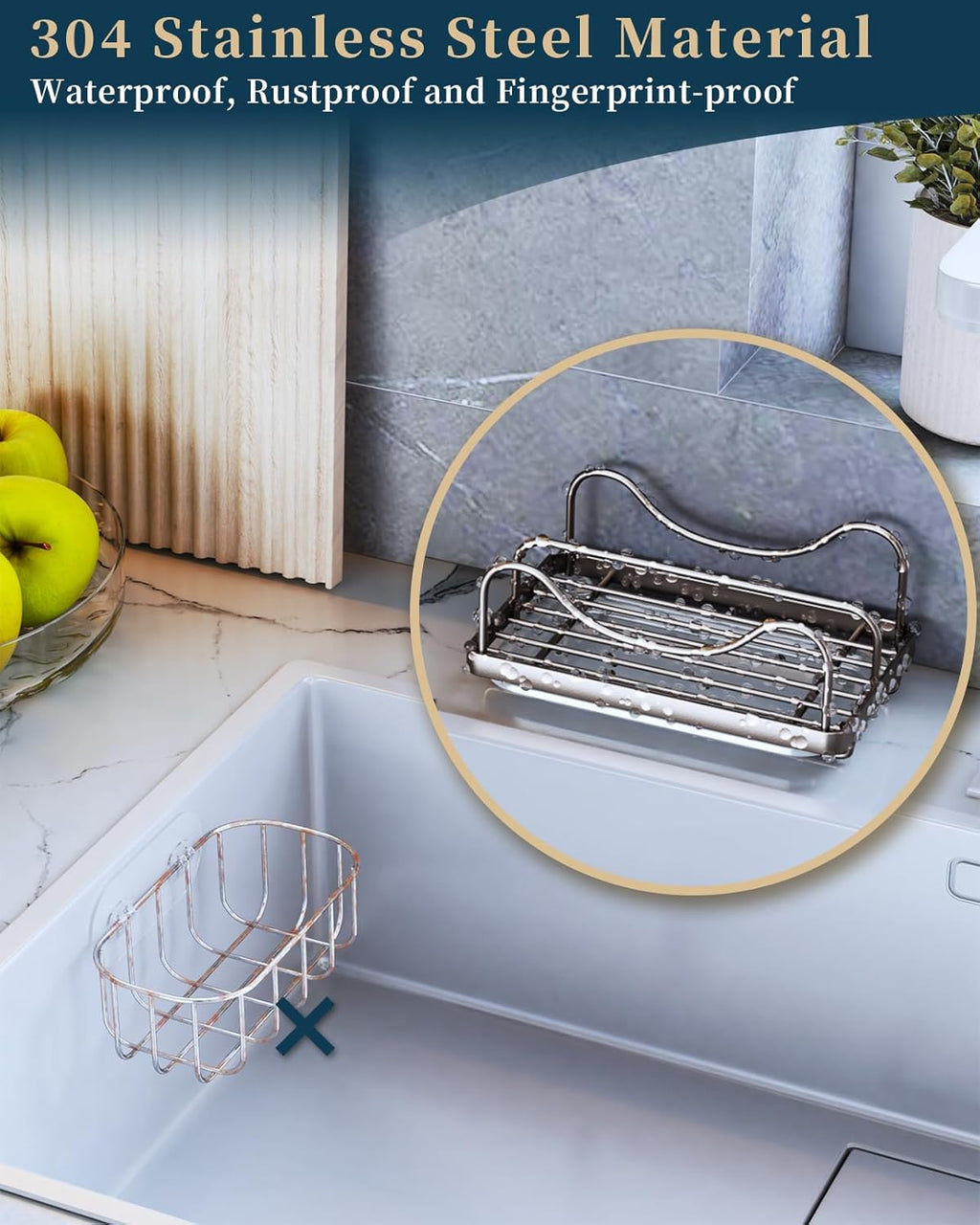Consumest Sponge Holder for Kitchen Sink - Movable Sink Caddy for Countertop Organizer, 304 Stainless Steel Sponge Holder with Detachable Drip Tray for Kitchen Accessories, Sand Nickel