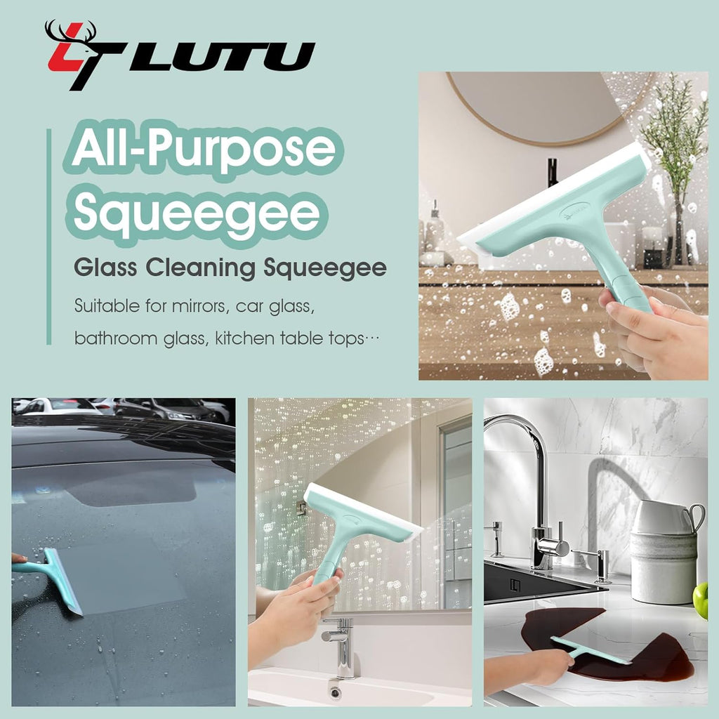 Shower Squeegee for Glass Doors, Bathroom Squeegee for Shower, Mini Window Squeegee, Home Bathroom Silicone Cleaner Tool, Suitable for Bathroom, Kitchen, Tile, Mirror, Car Glass, 8in Lake Blue