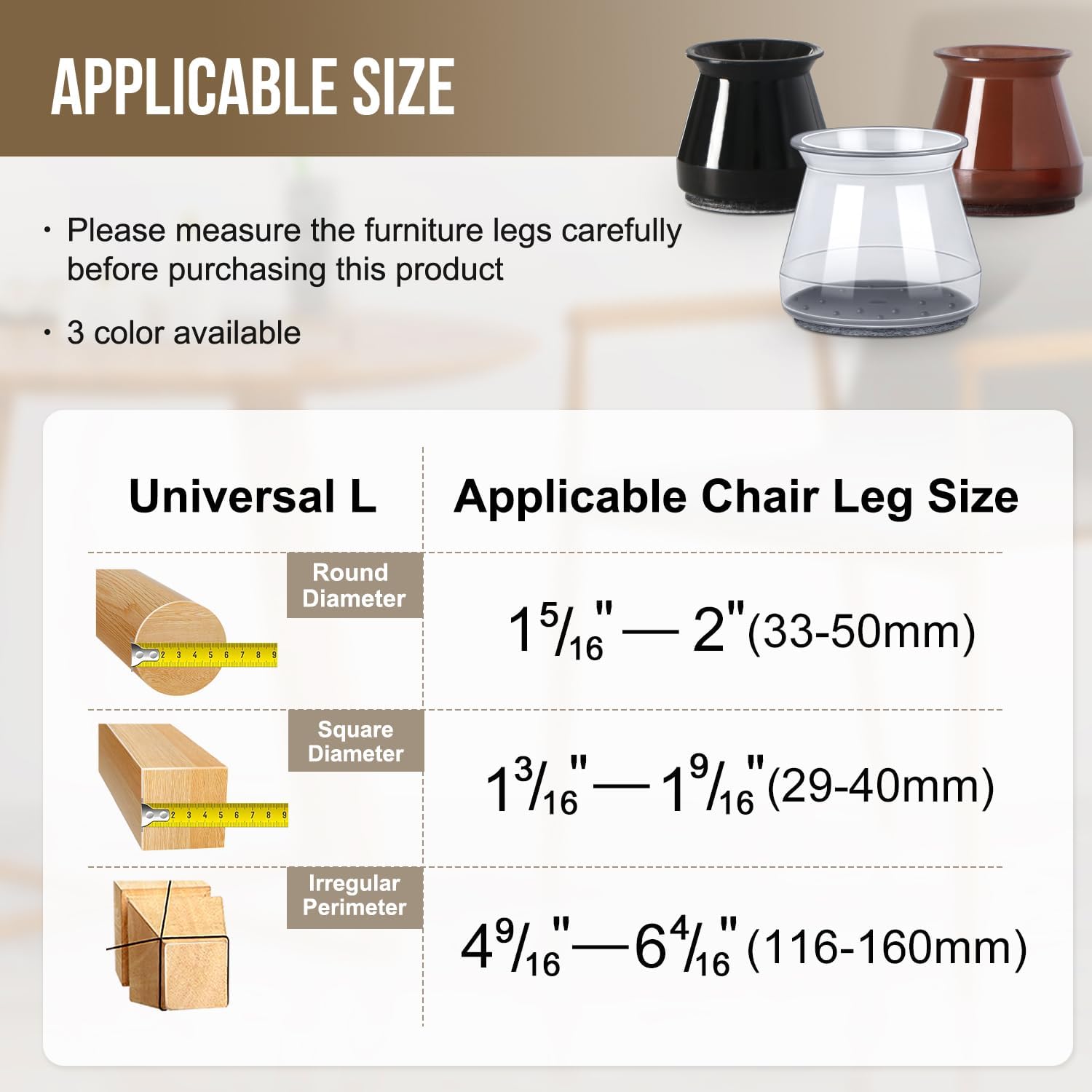 BUMACO Chair Leg Floor Protectors Chair Leg Protectors for Hardwood Floors Silicone Pads Covers to Protect Floors Black-40 Pcs Universal L (1-5/16" to 2")