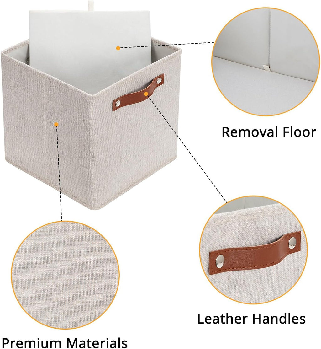 HNZIGE Fabric Storage Cubes Set of 4,12 x 12 Storage Baskets,Cloth Storage Bins for Organizing with Handles,Closet Baskets for Organizing Home Nursery(Gream)