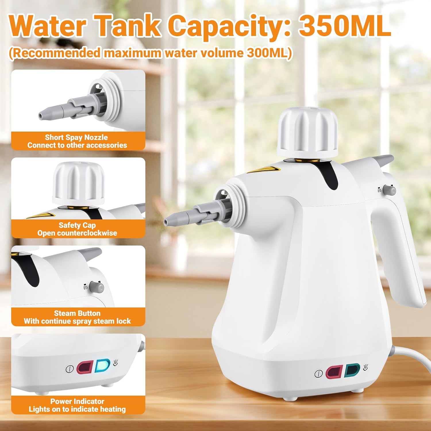 Pressurized Handheld Steam Cleaner with 11 pcs Accessories and Safety Lock, Multipurpose Steam Cleaner for Home, Portable Steamer for Cleaning Kitchen, Bathroom, Car, Floor, Furniture, Grout, Couch