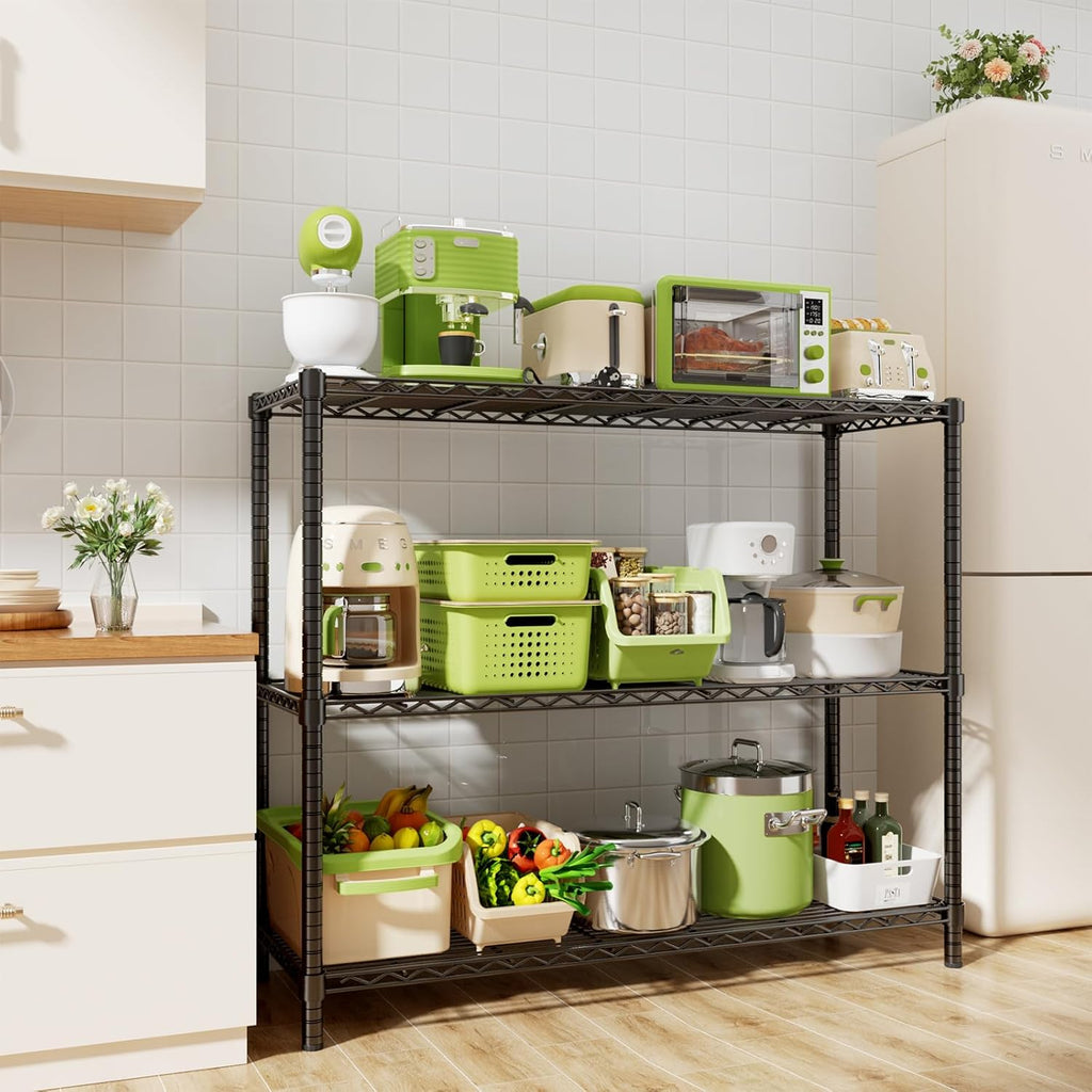 Storage Shelves, 2 PCS 48" L x 20" W x 47" H Heavy Duty Garage Wire Shelving Unit Loads 1200LBS, 3-Tier Adjustable Metal Industrial Utility Shelf Rack for Kitchen, Laundry Room, Basement