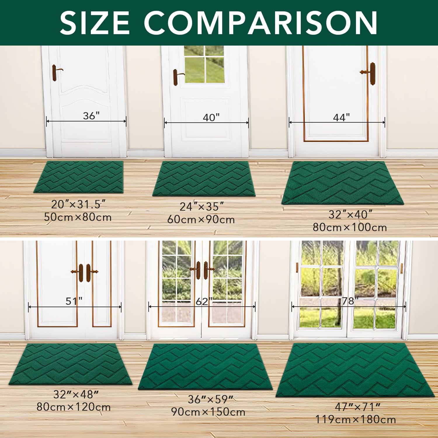 hicorfe Front Door Mat Outside Entrance,20"x31.5" Absorbent Muddy Dirt Resist Welcome Door Mats Outdoor Indoor,Stain and Fade Resistant,Non Slip Backing Entry Mat Doormat for Entryway(Evergreen)