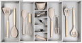 KitchenEdge Adjustable Kitchen Drawer Organizer for Utensils and Junk, Food-Safe Contract Grade with 100% Sustainable Wood, Expandable from 19 to 33 Inches Wide - Gray Bamboo