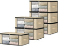 HomeHacks Storage 6-Pack Clothes Organizer Storage Bags Foldable Storage Box with Large Clear Window Sturdy Handles for Closet, Dorm, Pillows, Bedding, Clothes, Blankets, 35L, Beige