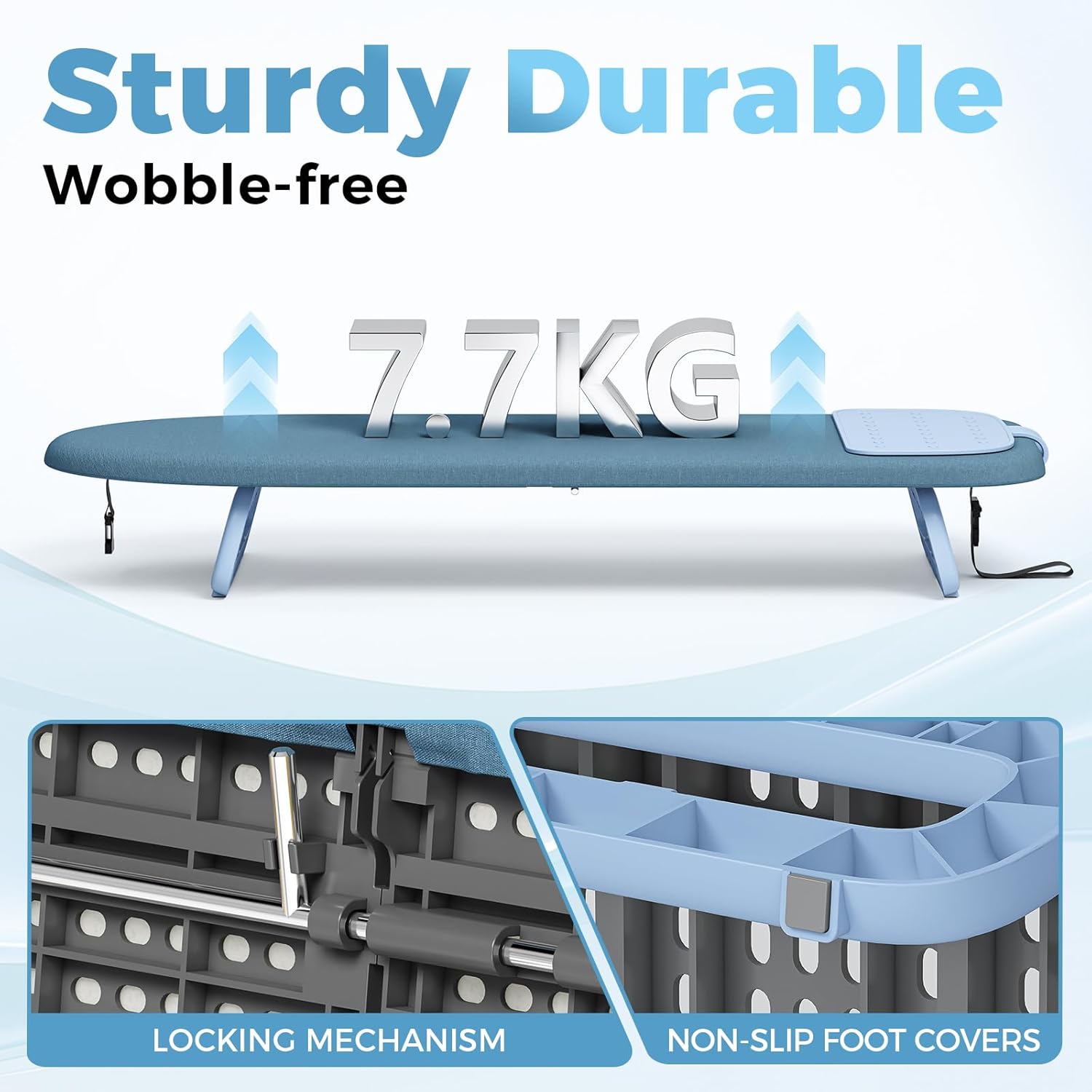 KINGBOARD Tabletop Ironing Board, Small Ironing Board with Iron Mat, Foldable Mini Iron Board, Easy Storage for Travel & Dorm, 12x32 Blue