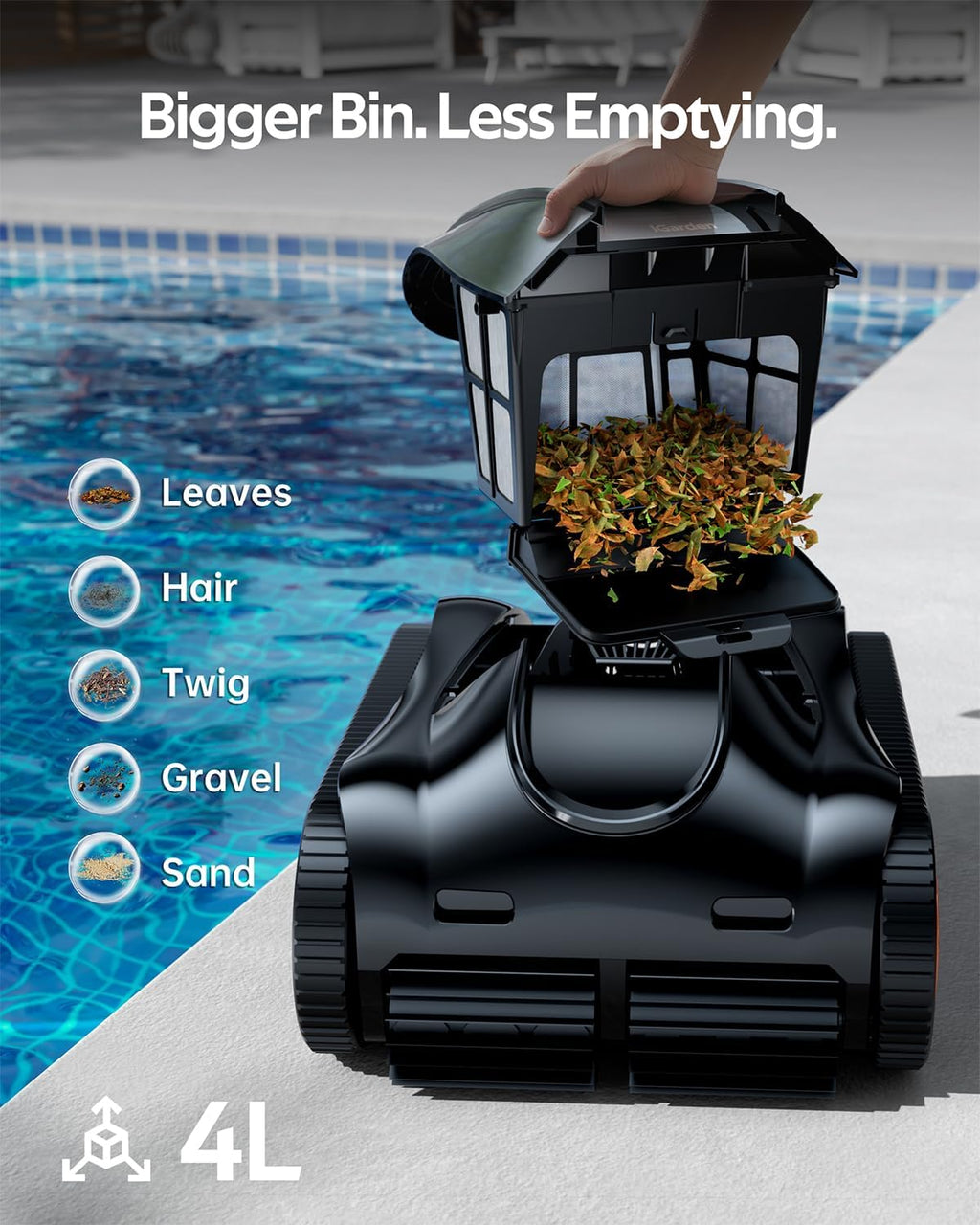 Pool Cleaner K40, 4H Runtime Cordless Robotic Pool Vacuum for Inground & Above Ground Pools, AI Timer, Smart Navigation, Self-Parking, App Support, Touchscreen, Cleans Floor, Wall & Waterline