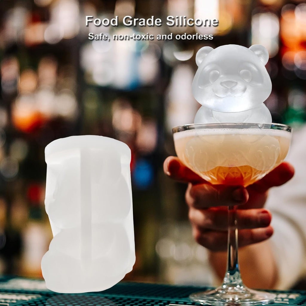 3D Panda Ice Cube Silicone Molds Tray for Whiskey, Cocktail, Drink Decor, Bar; Rich Details. Cute Gifts for Women Kids Girls Boys, Fun Animal Shape Soap Epoxy Resign Mold; 2 Pack