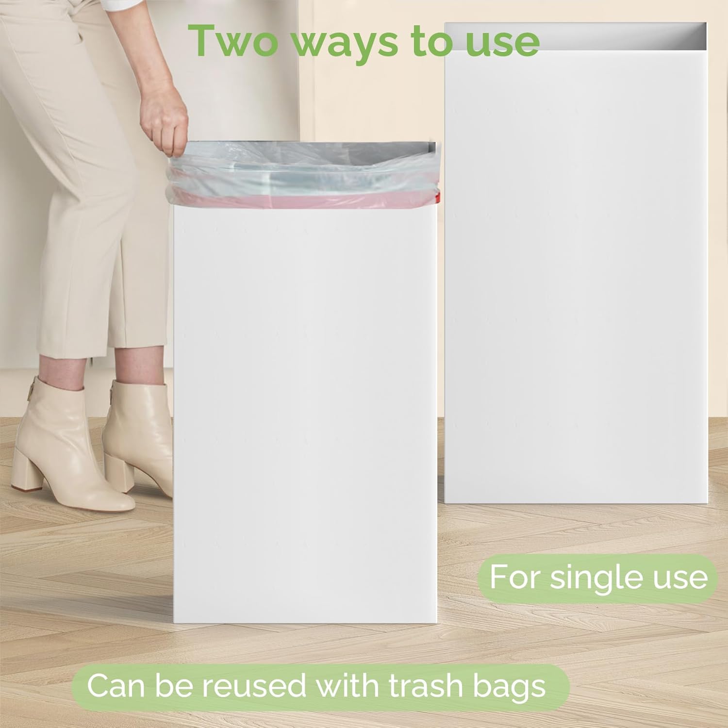 4 Pack Extra Large Disposable Trash Cans, Reusable Portable Garbage Can, 30 Gallon (30" H x 14" W x 14" D), Extra Thick Recycled Cardboard Portable Garbage Can and Recycling Bins,White