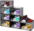 Large Shoe Boxes Clear Plastic Stackable, 8 Pack Drop Side Shoe Storage Boxes with Magnetic Door, Shoe Storage Organizer Sneaker Storage Display Fit up to US Size 13 Black