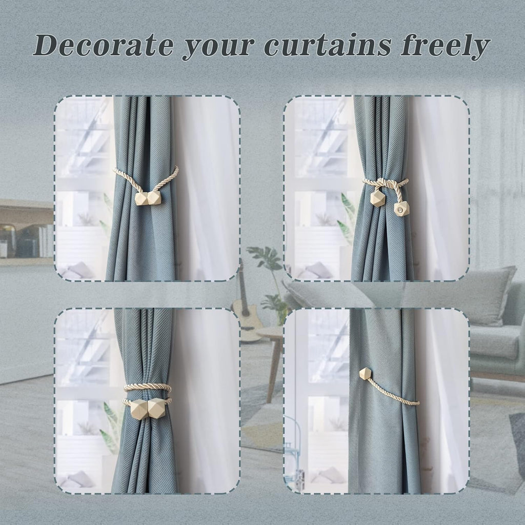 Hion Magnetic Curtain Tiebacks Beige 2pcs, Curtain Tiebacks Buckles Holdbacks Holders Hooks Clip for Home Bedroom Office Decorative Curtain