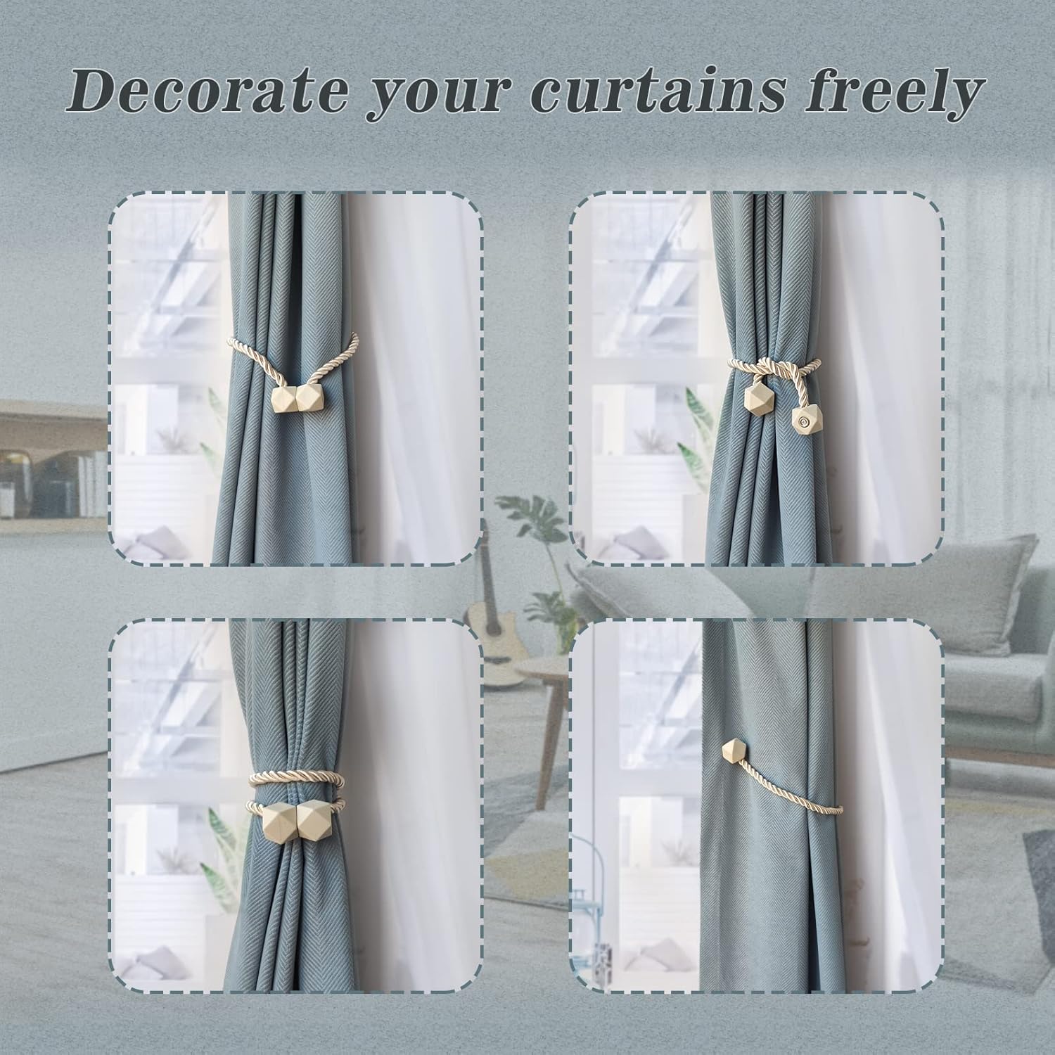 Hion Magnetic Curtain Tiebacks Beige 2pcs, Curtain Tiebacks Buckles Holdbacks Holders Hooks Clip for Home Bedroom Office Decorative Curtain
