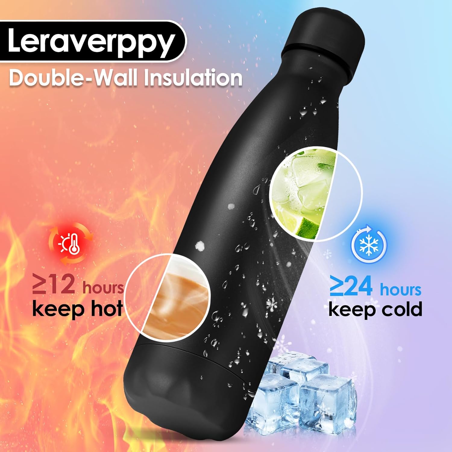 25oz Cola-Bottle Shaped Stainless Steel Leak-proof Water Bottle,Double Wall Vacuum Insulated Metal,Travel Mug For Sports Indoors & Outdoors,BPA-Free School Kids Flasks,Black(4 Pack）