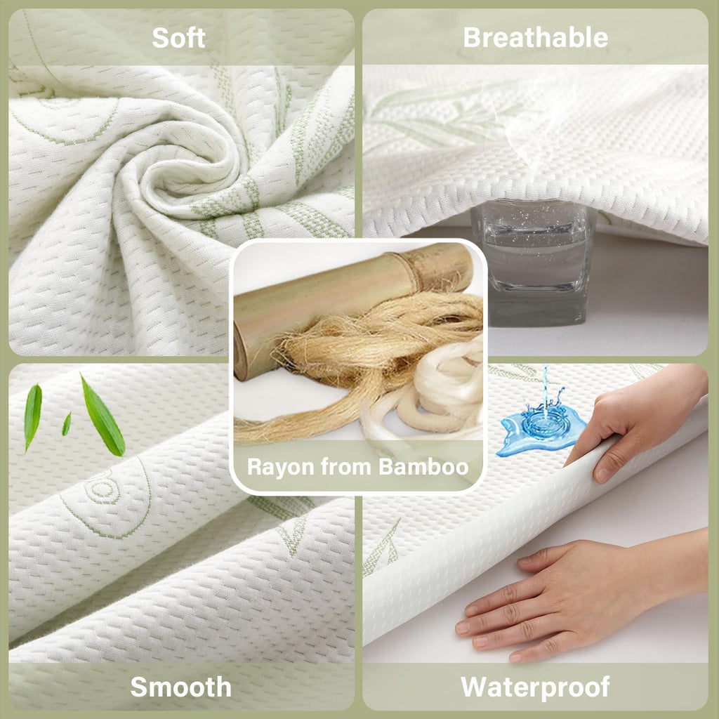 Full Size Mattress Protector Waterproof Mattress Pad Washable Bamboo Rayon Mattress Cover Breathable Noiseless Bed Protector 5" - 21'' Elastic Fitted Deep Pocket