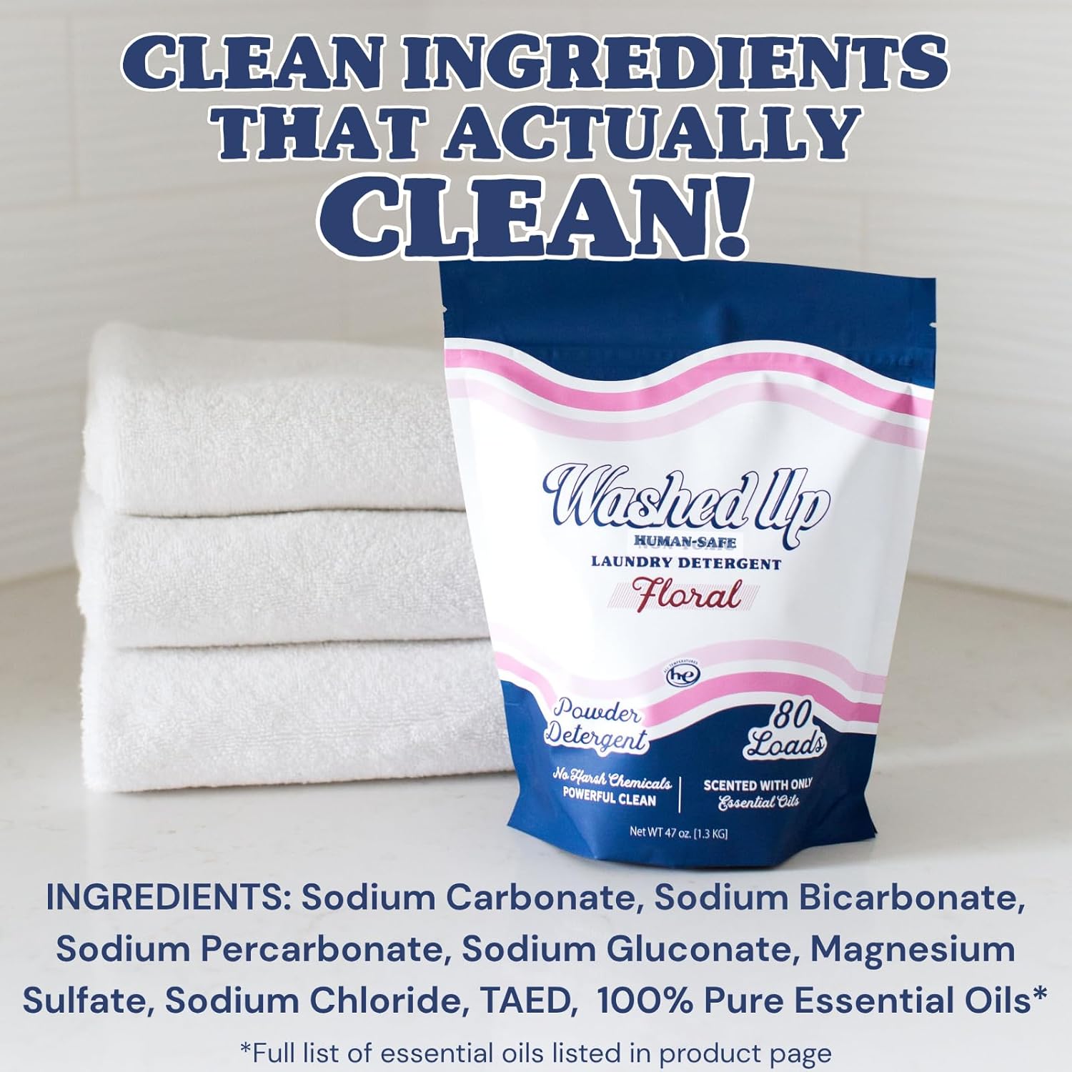 Floral Laundry Detergent Powder | Only 100% Pure Essential Oils | Safe for Sensitive Groups | Powerful Clean | Plant & Mineral-Based | Made in USA
