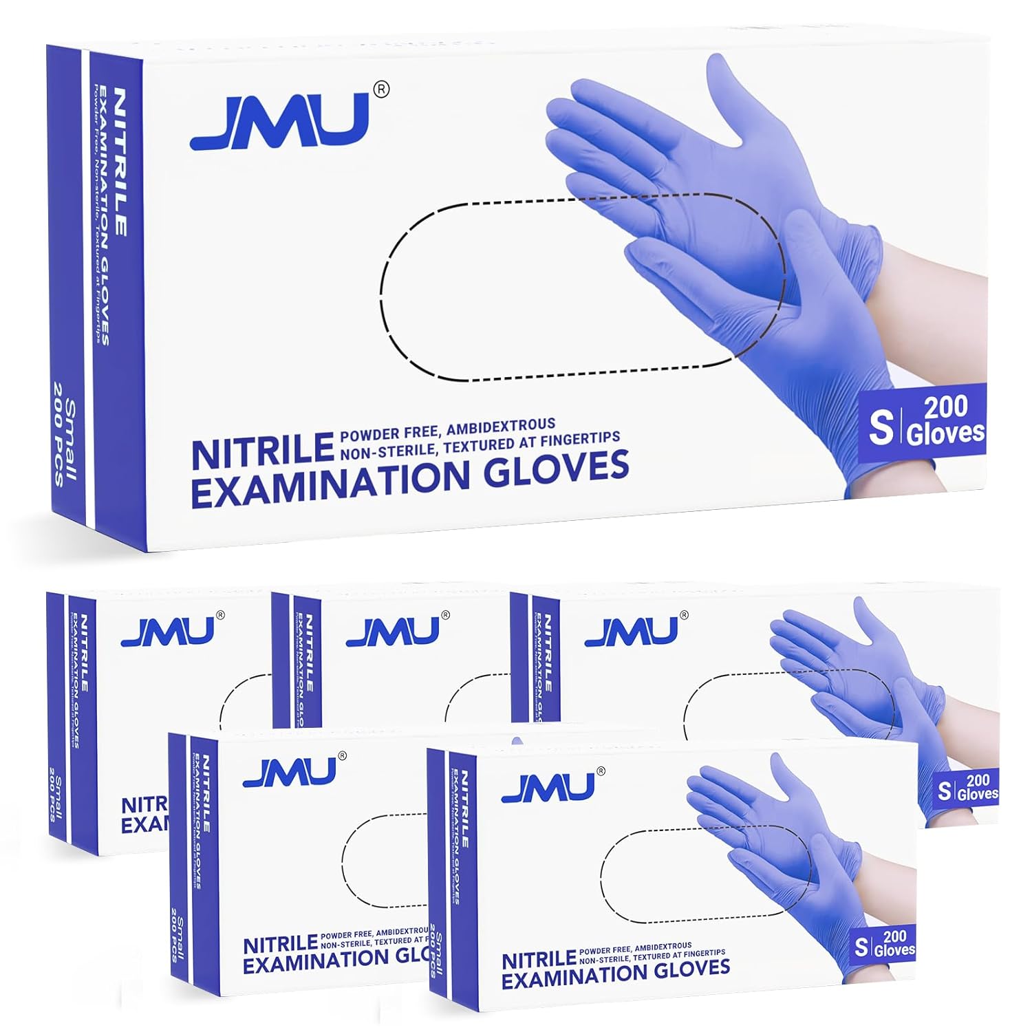 JMU Nitrile Gloves Small Case of 1200, 3.5Mil Nitrile Exam Gloves, Latex Free, Powder Free, Violet Blue