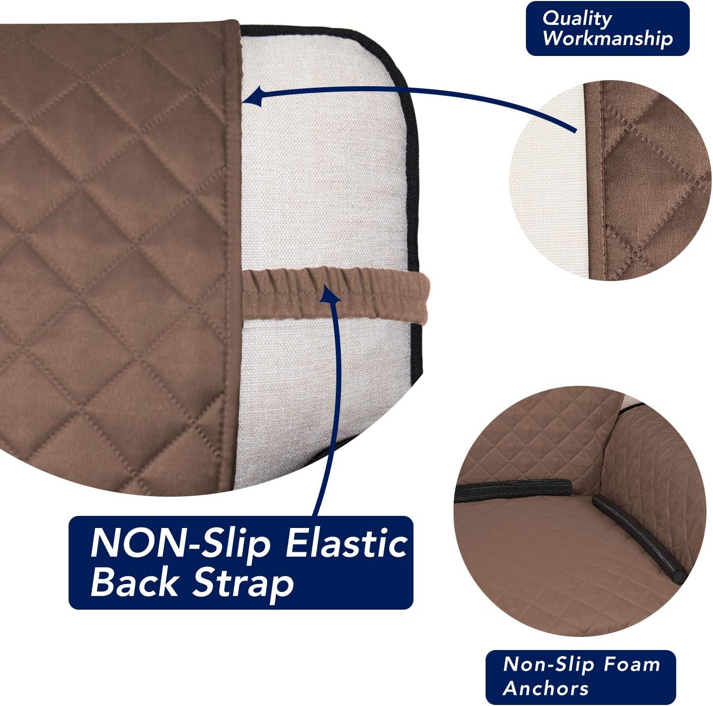 PureFit Reversible Quilted Sofa Cover, Water Resistant Medium Slipcover Furniture Protector, Washable Couch Cover with Non Slip Foam and Elastic Straps for Kids, Dogs, Pets (Loveseat, Brown/Beige)