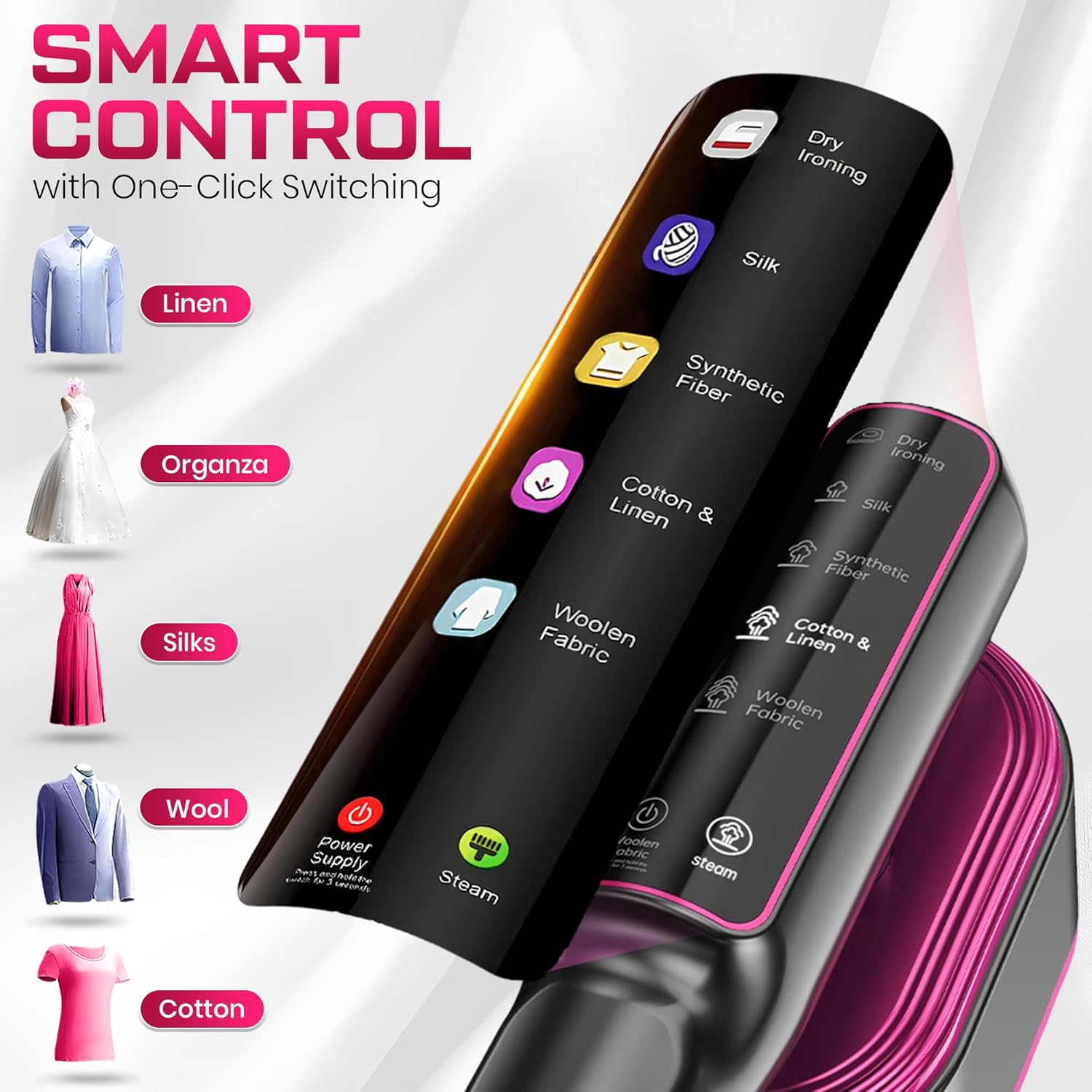 Portable Clothes Steamer, 1200W Touch Screen Handheld Steamer for Clothes, 1s Powerful Wrinkle Remover, All Fabric Modes, Dry & Steam Ironing for Home & Travel, 10s Fast Heat-up-Gray