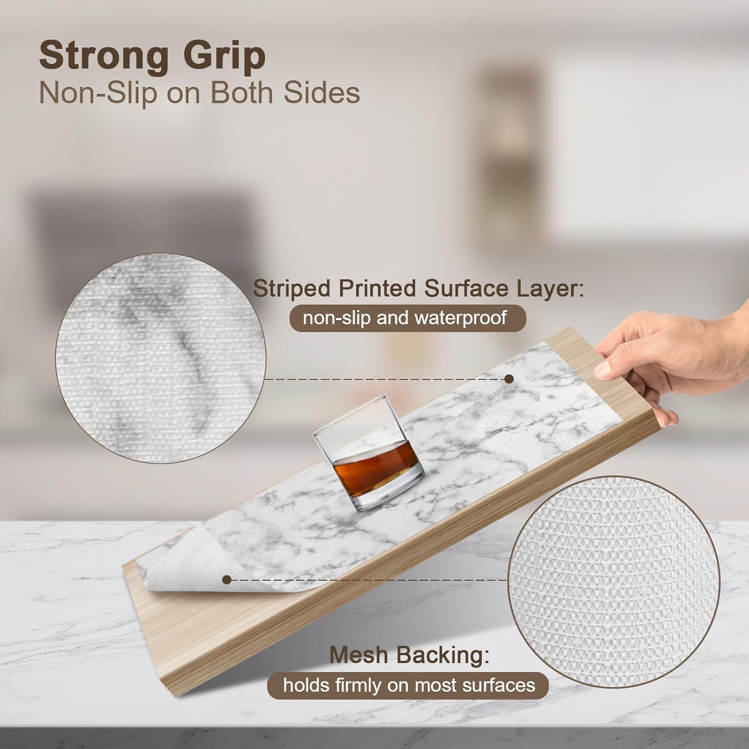 OcePor Non-Adhesive Drawer and Shelf Liner 12IN x 20FT，Non Slip Cabinet and Cupboard Liner, Kitchen Cabinet Liners for Shelves, Waterproof Drawer Shelf Liners for Cabinets/Bathroom Cupboard, Marble