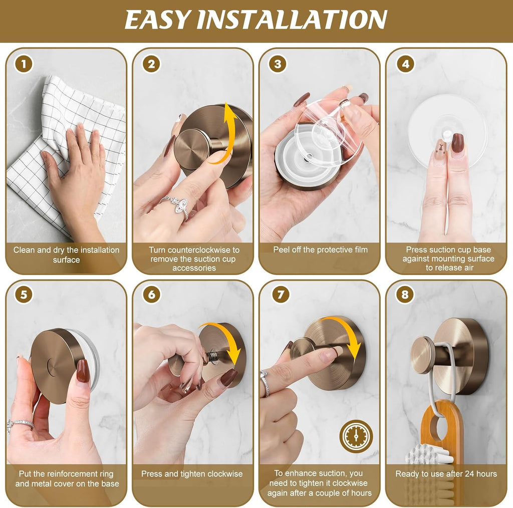 Suction Cup Hooks for Shower,2Pcs Shower Towel Suction Hooks,No Drill Towel Hooks for Bathroom Wall,Kitchen,Glass,Mirror,Tile to Hang Towels,Robes,Loofah-Champagne Bronze
