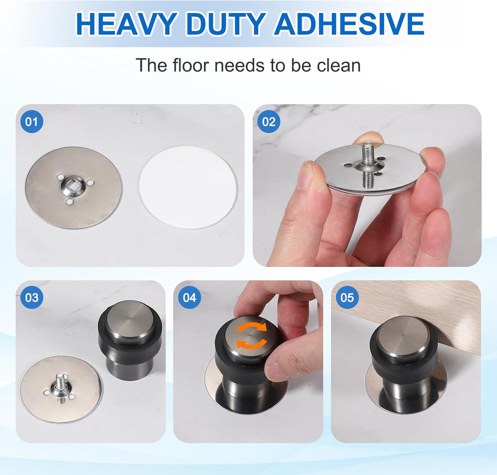 PATIKIL 3Set Round Door Stoppers, 46mm Stainless Steel Door Stop Doorstop Wedge Metal Cylinder Self Adhesive with Screw for Bottom of Door Floor Inside, Black
