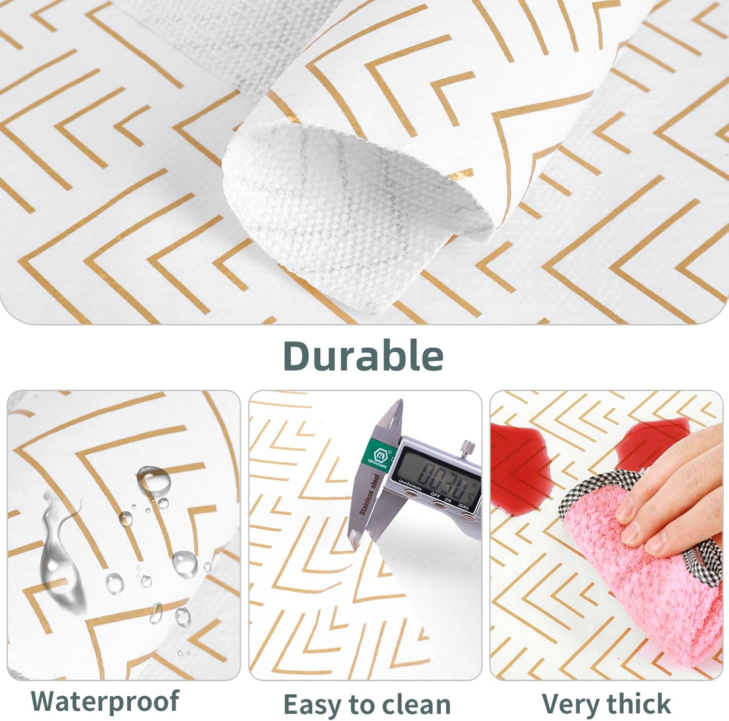 Shelf Liner for Kitchen Cabinets 11.8 x 236.2IN Non Adhesive Drawer Liner Non-Slip Thickened Shelf Liner Paper Strong Easy to Clean for Tool Box Refrigerator with Knife and Tape Measure, Gold Arrow