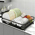 Dish Drying Rack Stainless Steel Drying Racks for Kitchen Counter Large Capacity Storage Racks with Drainboard Curlery Holder Black