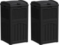Greesum 33 Gallon Outdoor Trash Can with Lid (2-Pack), Heavy Duty Resin Garbage Bin, Waterproof & UV Resistant for Patio, Garden, Deck, Yard, Dark Black