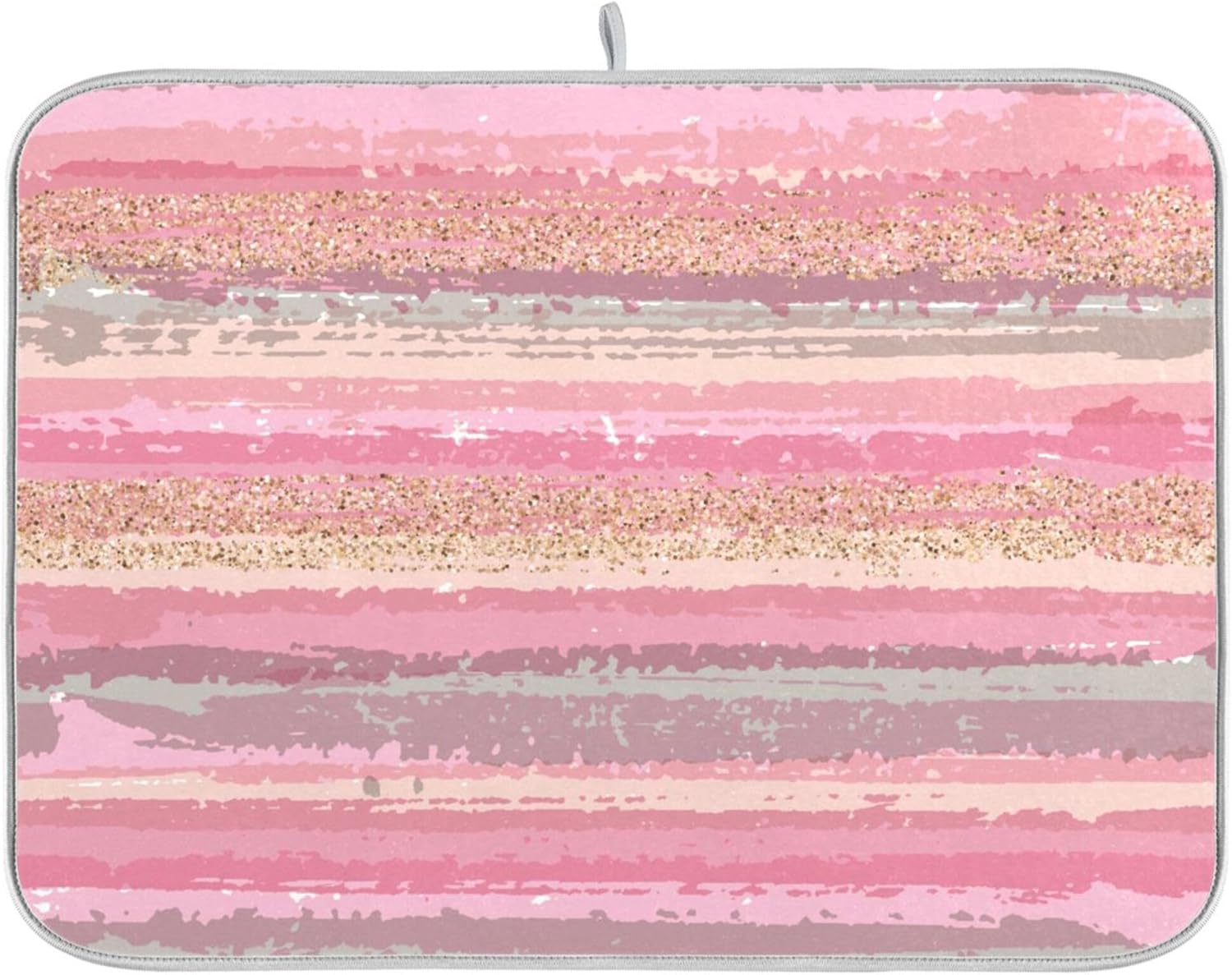 Pink Gold Stripe Dish Drying Mat for Kitchen Countertop 18x24 Rectangle Large Drying Mat Reusable Quick Dry Dish Sink Absorbent Mats Dishwasher Easy Clean Decorative Home Decor Essentials