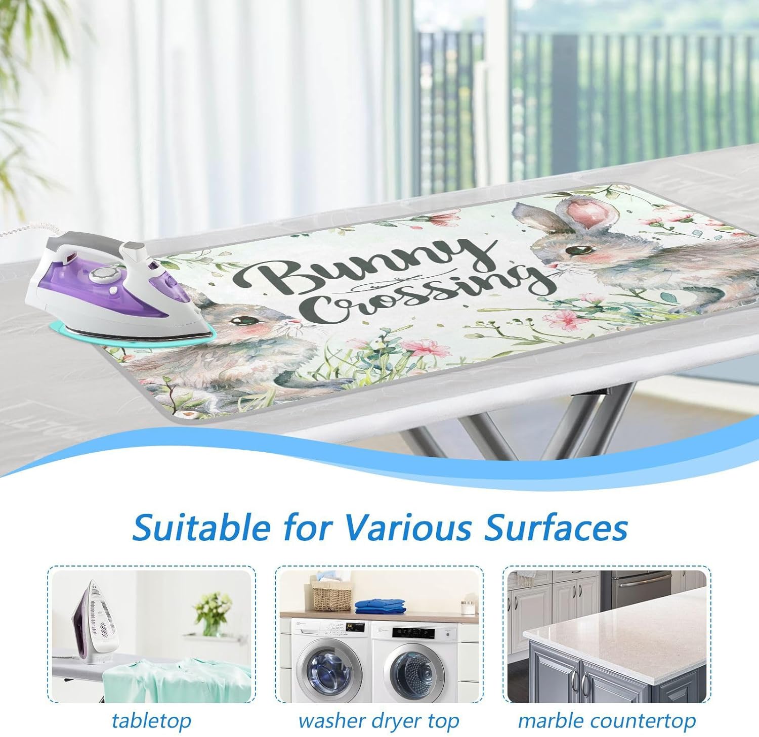 Ironing Mat Portable Ironing Pad Ironing Blanket for Table Top Heat Resistance Double-Side Using Travel Large 47.2 x 27.6 Inch Foldable Lightweight Easter Bunny Flower