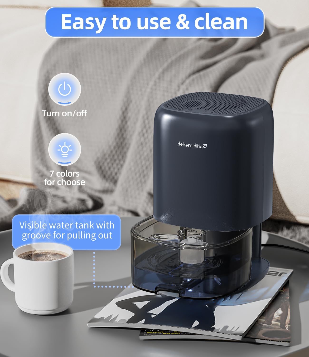 TABYIK Dehumidifier, 35 OZ Small Dehumidifiers for Room for Home, Quiet with Auto Shut Off, Dehumidifiers for Bedroom (280 sq. ft), Bathroom, RV, Closet,Blue
