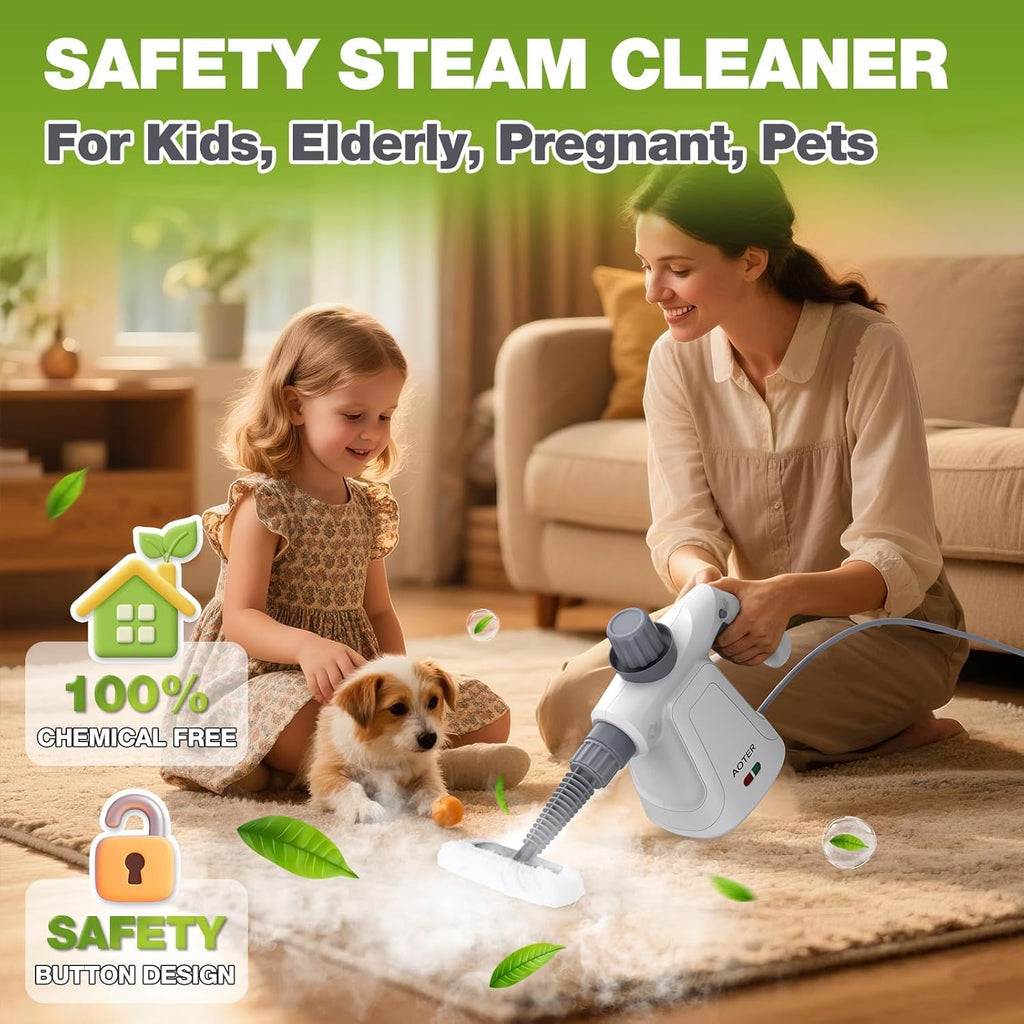 Pressurized Handheld Steam Cleaner, Portable Multi-Surface Cleaner for Home, Multipurpose Steam Cleaner for Tile, Grout, Windows, Bathroom, with 12pcs Accessories (White)