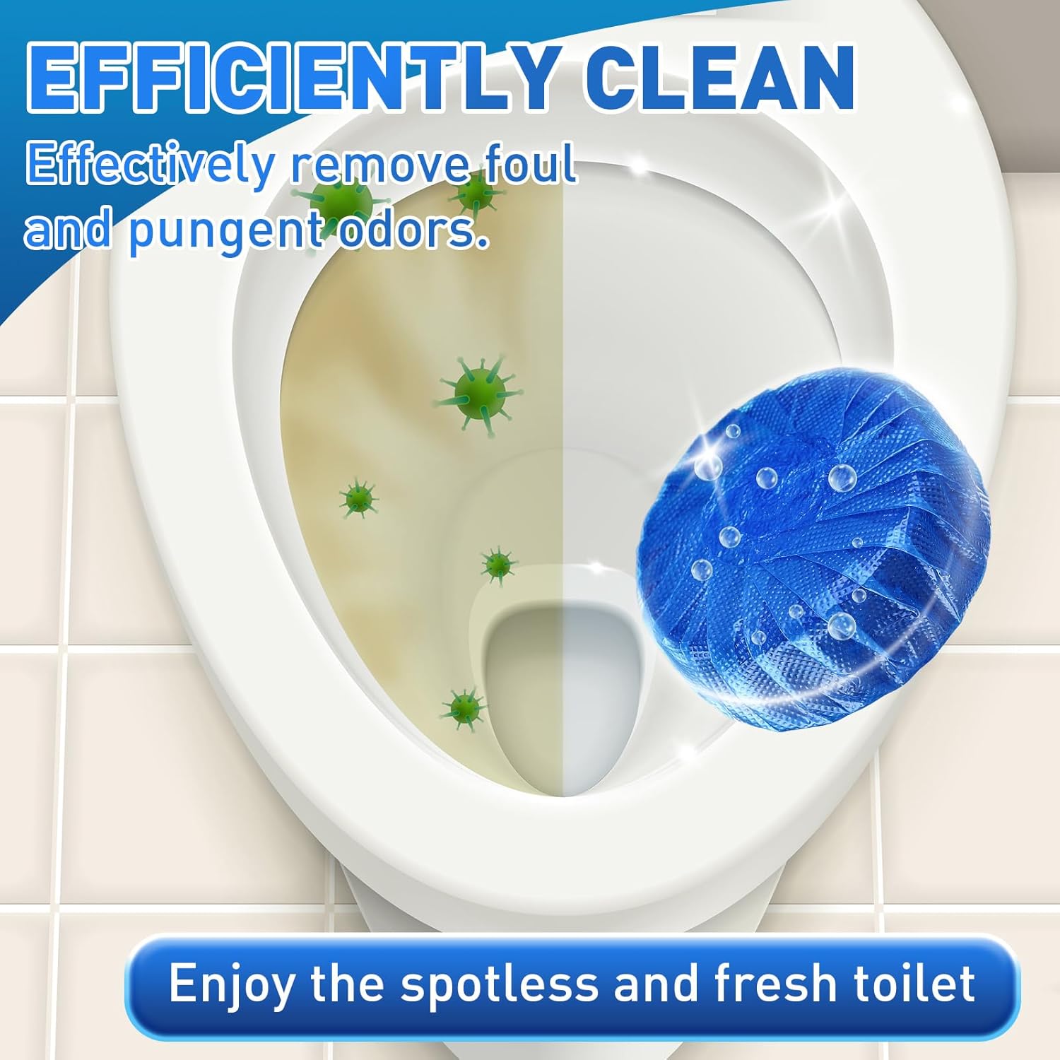 Qualirey 100 Pack Automatic Toilet Cleaner Tablets Toilet Bowl Long Lasting Bathroom Tank Tablets (Blue)