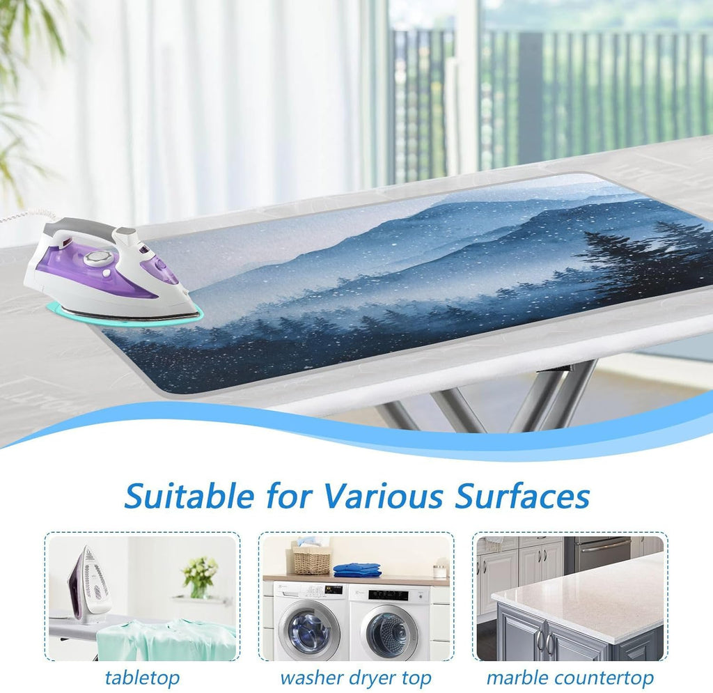 Ironing Mat Portable Ironing Pad Ironing Blanket for Table Top Heat Resistance Double-Side Using Travel Large 47.2 x 27.6 Inch Foldable Lightweight Watercolor Winter Mountain Blue