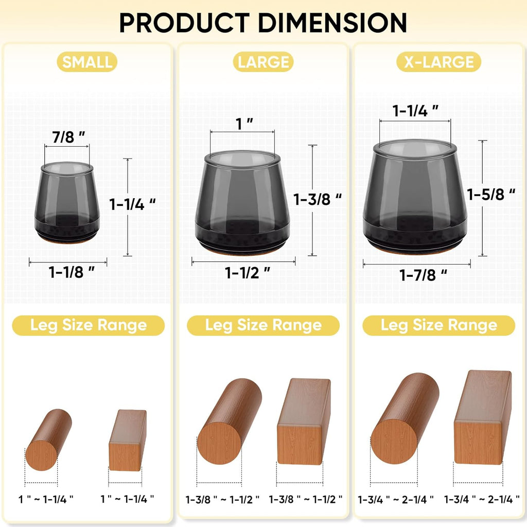 BALEINE 32 Pack Silicone Chair Leg Floor Protectors, Stool Leg Protectors Cap, Non-Slip Chair Leg Caps for Hardwood Floors (Black & Small, 32 Pack, XL)