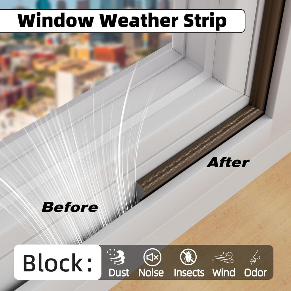 196" Wedge Weather Stripping Door Seal Strip for Door Frame & Window,Self Adhesive Window Insulation Draft Stopper Seal for Winter,Gray Foam Door Gap Filler for Soundproofing Light Blocker,Brown