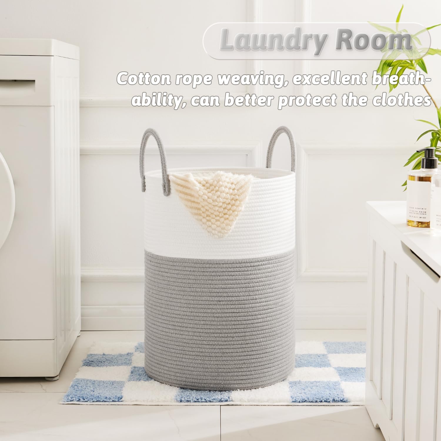 Laundry Basket,Woven Cotton Rope Laundry Hamper,40L for Decorative Storage of Dirty Clothes,Toys and Blankets in Bathroom,Baby Room and Living Room