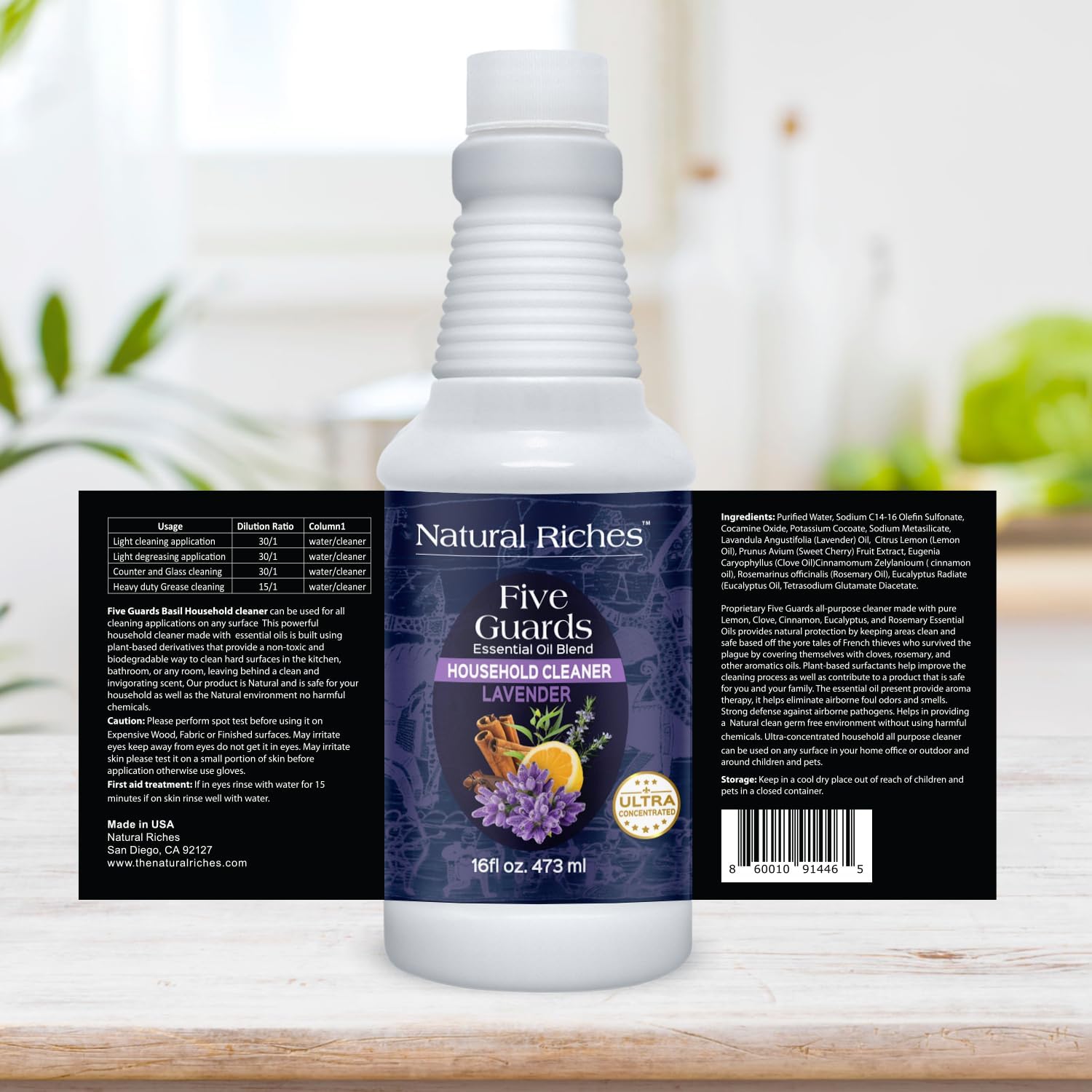 Natural Riches Household Cleaner Concentrate Five Guards Lavender scent from The Tales of French stories of Thieves Essential oil Blend household cleaner - 16 fl oz