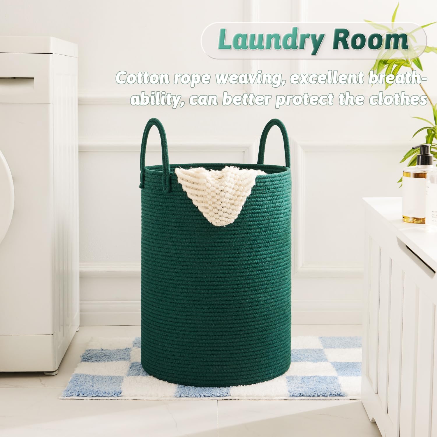 Laundry Basket,Woven Cotton Rope Laundry Hamper,100L for Decorative Storage of Dirty Clothes,Toys and Blankets in Bathroom,Baby Room and Living Room