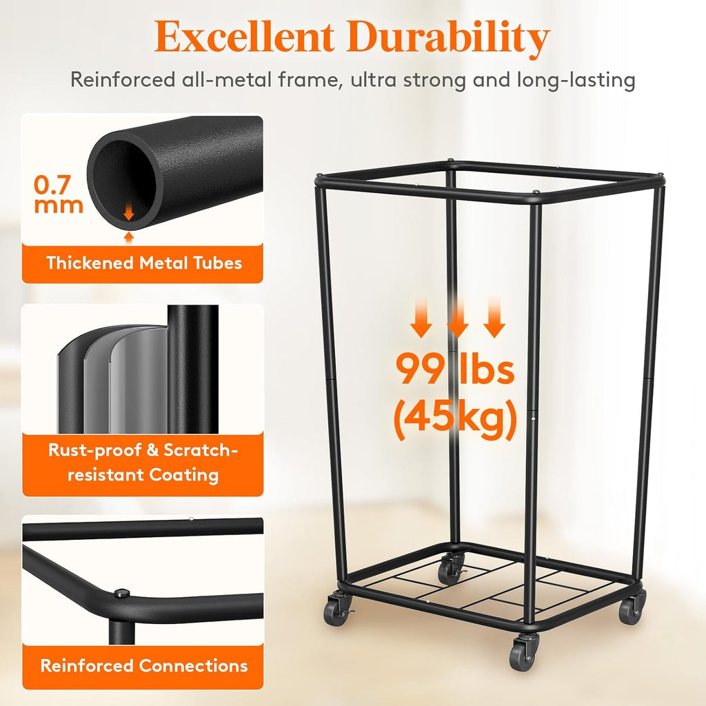 Lifewit 165L Laundry Basket with Wheels, Large Heavy Duty Commercial Rolling Laundry Hamper with Handles, Tall Steel Frame Laundry Cart for Laundry Room Bedroom Hotel Home Dorm, Black