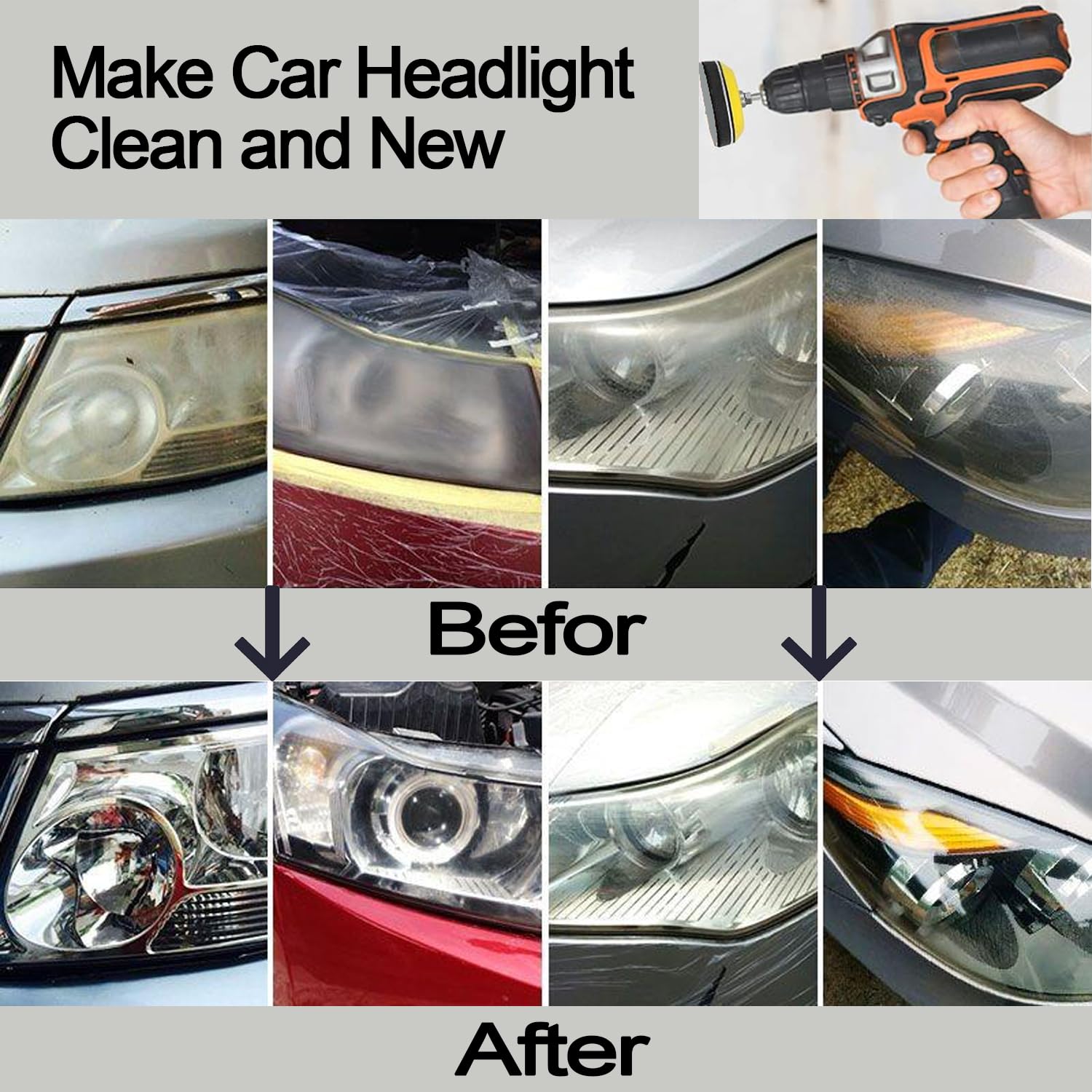 3 Inch Sanding Disc Car Headlight Restoration Kit, 120 Pcs Hook and Loop Wet Dry Sandpaper 60 to 10000 Grits Drill Polishing Buffing Pads Sponge with Rotary Tools for Car Metal Wood Glass