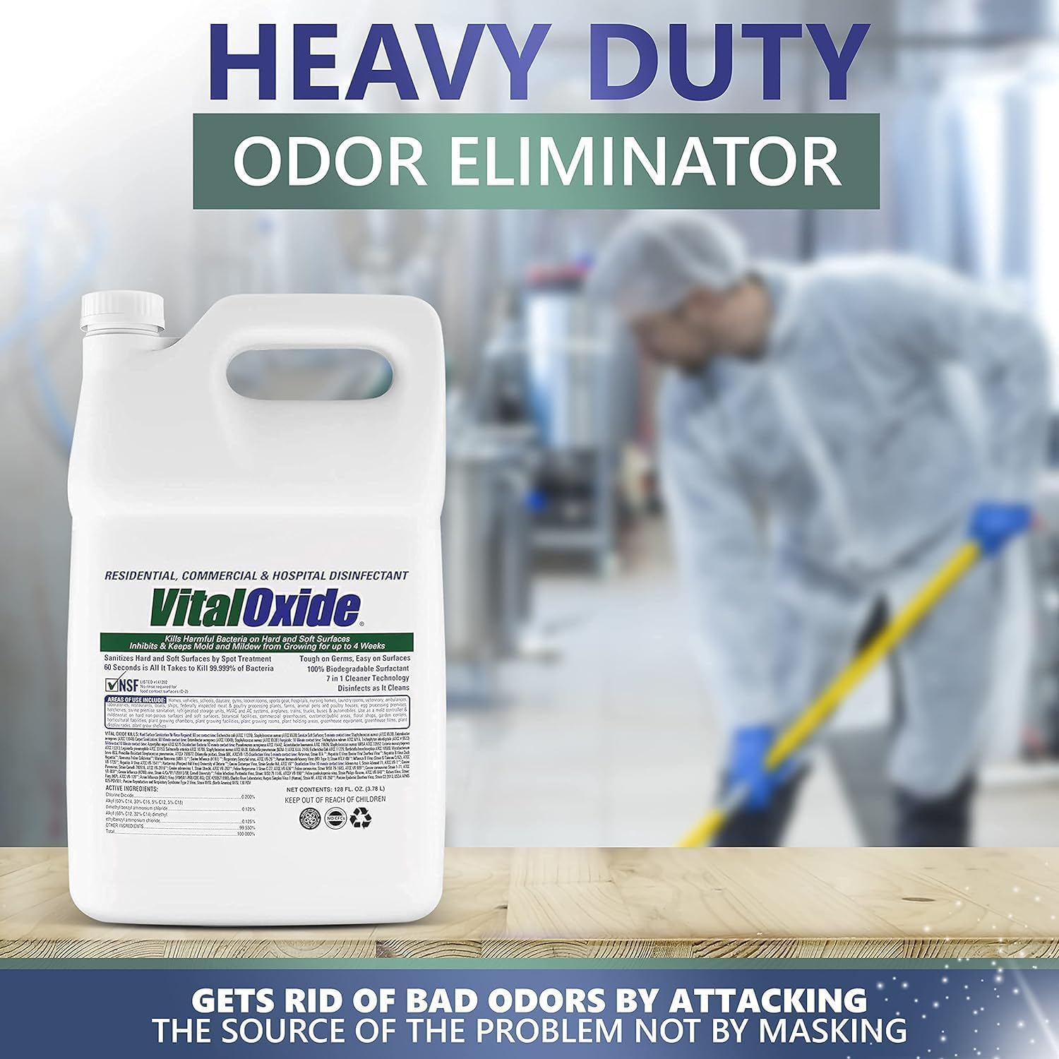 Vital Oxide Disinfectant, Deodorizer, Cleaner, Food-Contact Sanitizer, Virucide – (EPA registration #82972-1) – Kills Mold & Mildew, Eliminates Odors – 1 Gallon + 32oz Spray Bottle