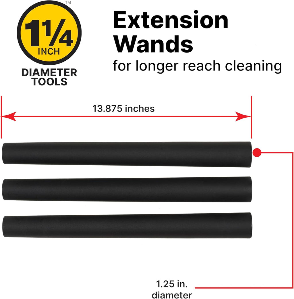 Shop-Vac 9061400 1.25 Inch Diameter Extension Wands, 3-Piece Set, Durable Black Plastic, Ideal for Extended Reach With 1.25 Inch Hoses