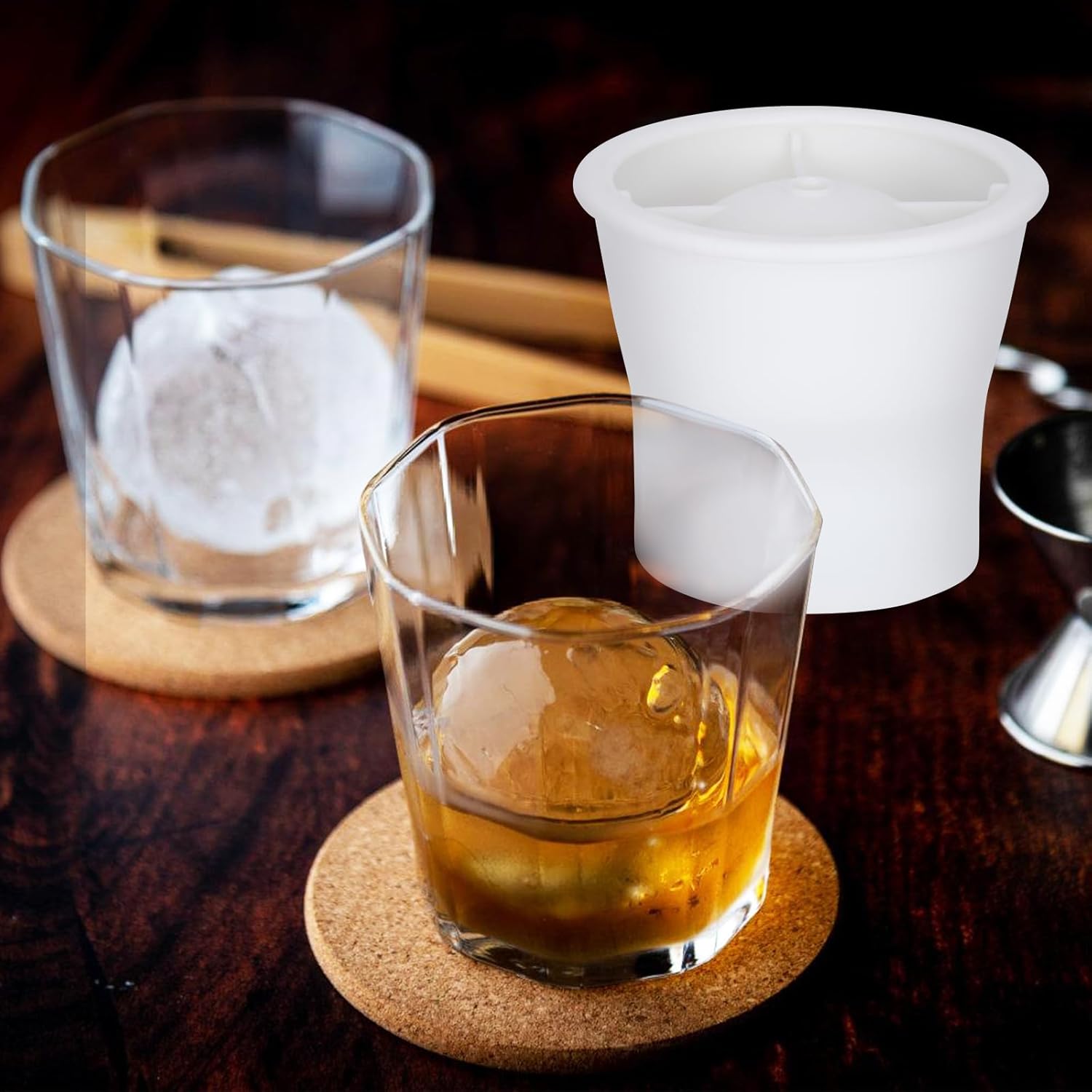 Round Ice Cube Molds 6 Pieces, Silicone Sphere Ice Mold Maker, Stackable Easy Release Circle Ice Cube Mold with Lids, Spherical Ice Makers with Lids for Whiskey, Cocktails, Bourbon, and Drinks
