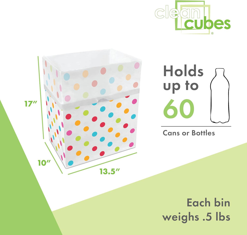 13 Gallon Disposable Pop-Up Trash Cans (6-Pack) with Fitted Bags – Foldable Garbage & Recycling Bins for Parties, Events & Kitchen (Polka Dot, 17" H x 13.5" W x 10" D)
