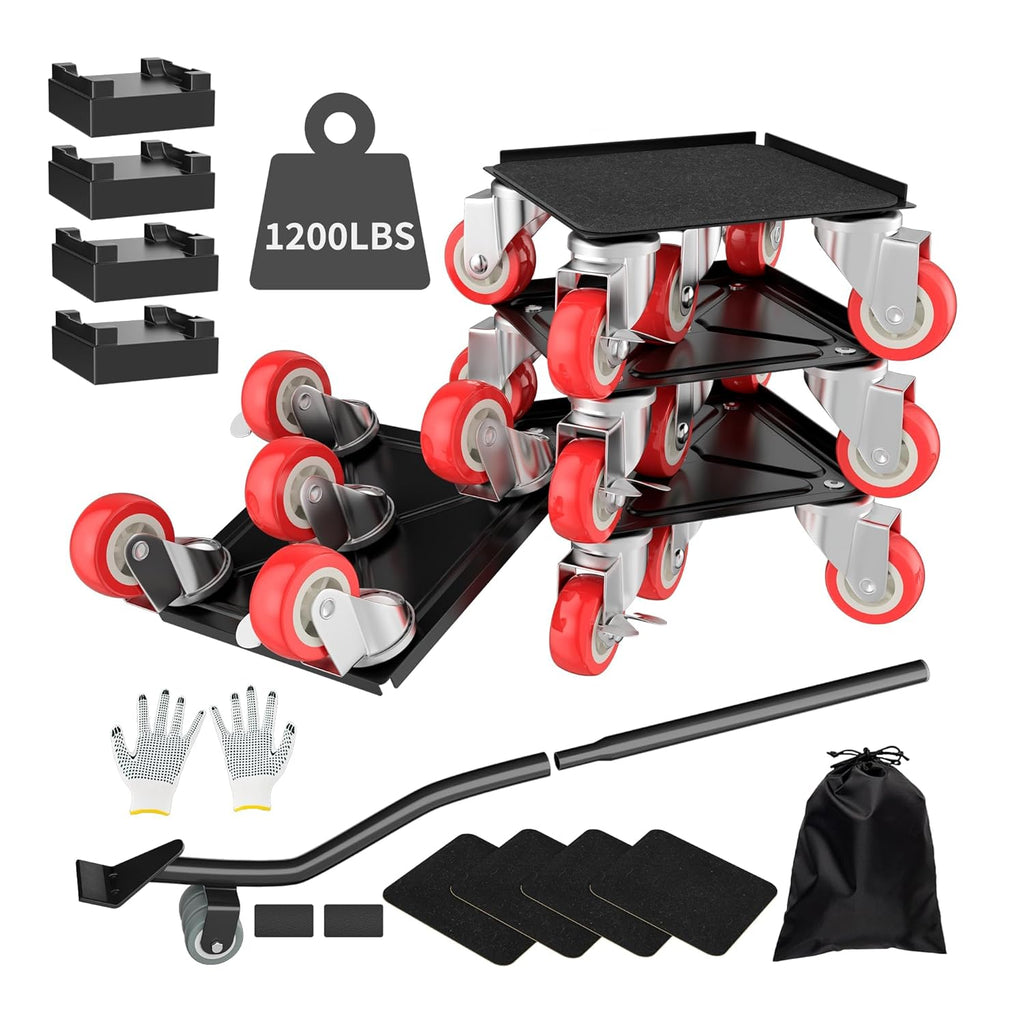Furniture Dolly,Furniture Movers with 5 Wheels,Carbon Steel Panel Heavy Duty Dolly,Furniture Lifter with 5 360° Rotatable Rubber Universal Wheels,Maximum Load 1800LBS (Black, 4.1x4.1 in)