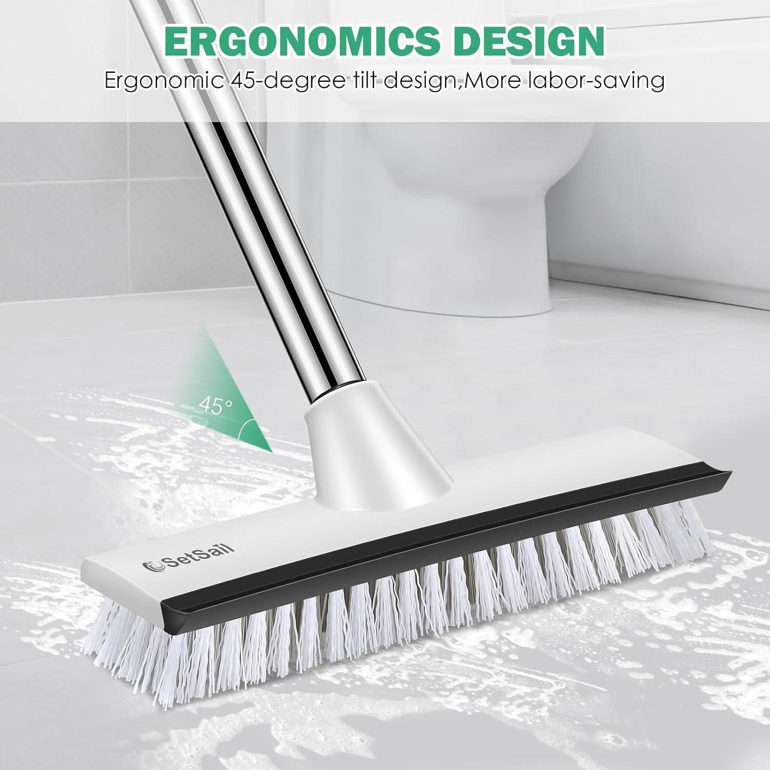 SetSail Floor Scrub Brush with 51-Inch Long Adjustable Handle 2 in 1 Scrape Brush Stiff Bristle Floor Scrubber for Cleaning Shower Bathroom Garage Kitchen Wall Deck Tub Tile, 2 Pack